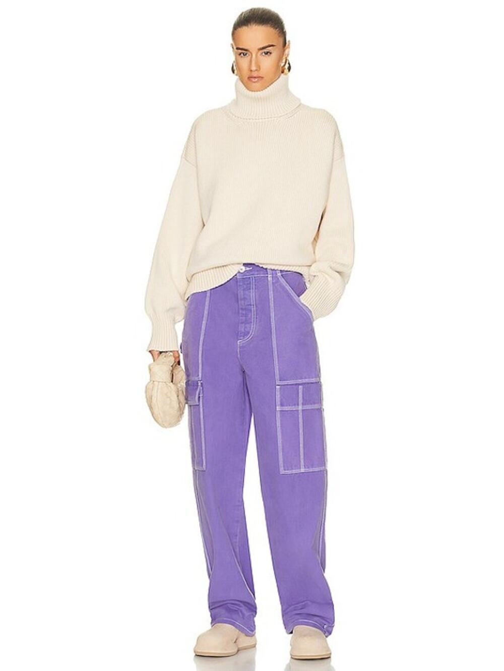 Helsa Wide Cargo Workwear‎ Pants Lavender Purple Contrast Stitch Size Large